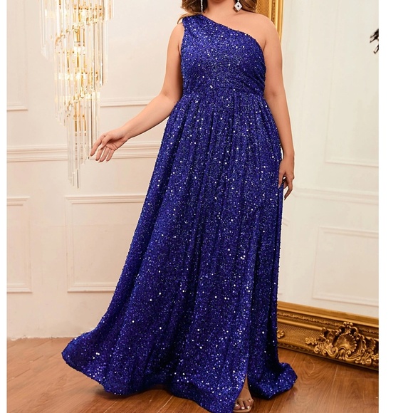Plus Sequin One Shoulder A-line party Formal Party Wedding Dress - Picture 16 of 16